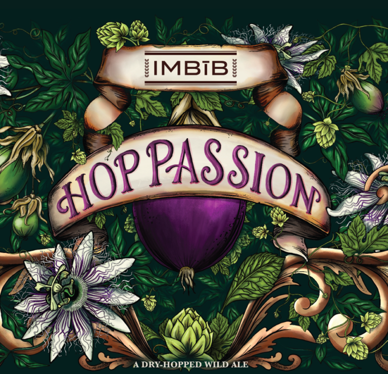 passionflower botanical illustration, hop passion, beer label, package design